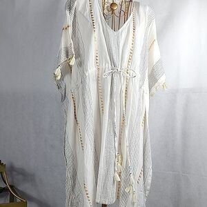 Swimsuit Cover~up with Metallic Thread Detail & Drawstring